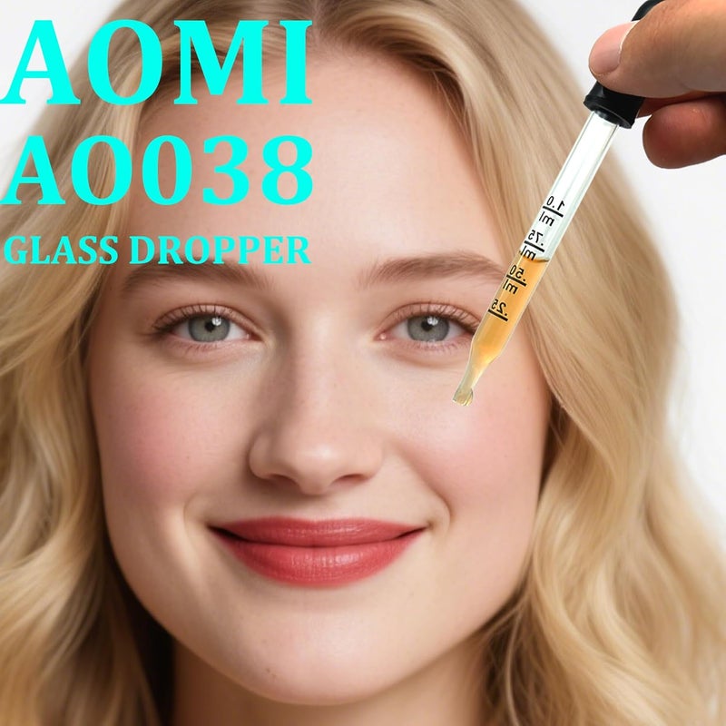 AOMI قطارة زجاجية للزيوت، 10 قطع 1 مل قطارات زجاجية للزيوت الأساسية، المختبر، الطب، الحرف أو نقل السوائل الأخرى برأس مطاطي، أنبوب مستقيم مع قياس - Image 4